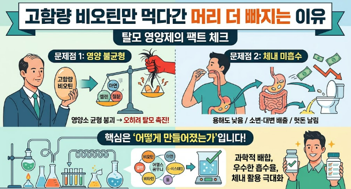 남자 탈모 영양제, 고함량 비오틴만 먹다간 머리 더 빠지는 이유