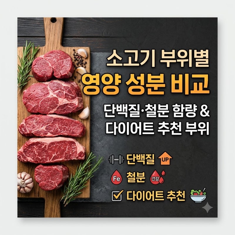 소고기 부위별 영양 성분 비교 단백질 철분 함량과 다이어트 추천 부위
