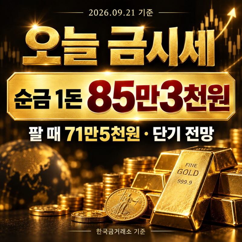 2026년 9월 21일 오늘 금시세｜순금 1돈 85만3천원·팔 때 71만5천원, 금값 단기 전망은?