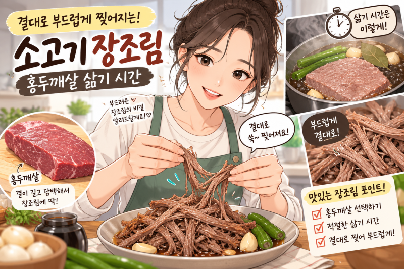 소고기 장조림 고기 결대로 부드럽게 찢어지는 홍두깨살 부위 삶기 시간
