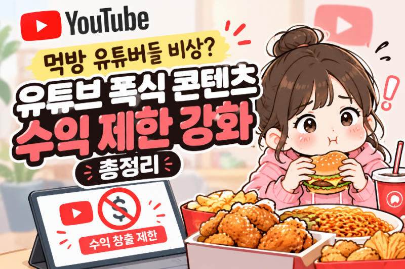 먹방 유튜버 비상? 유튜브 폭식 콘텐츠 수익 제한 기준 총정리
