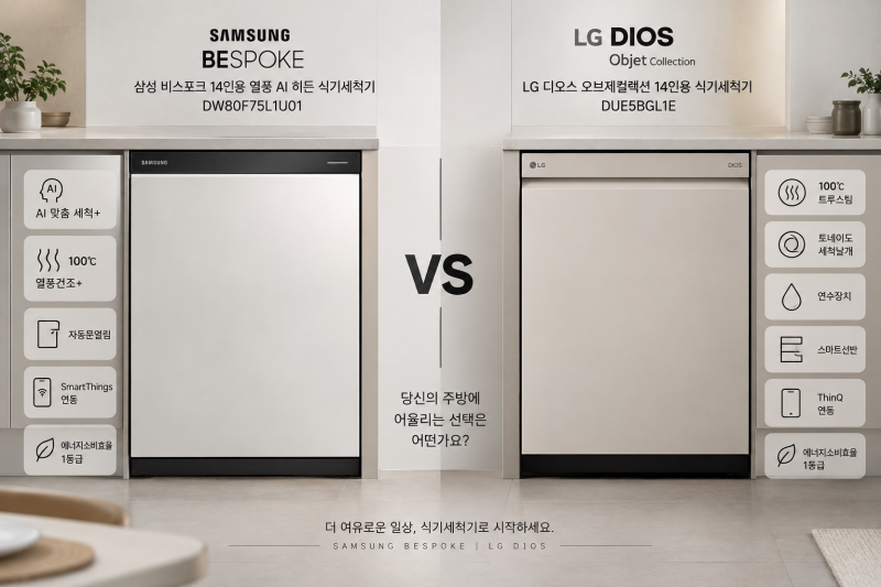 삼성 비스포크 LG 디오스 오브제컬렉션 식기세척기 이사 갈때 14인용 설치 전 스펙 비교하기