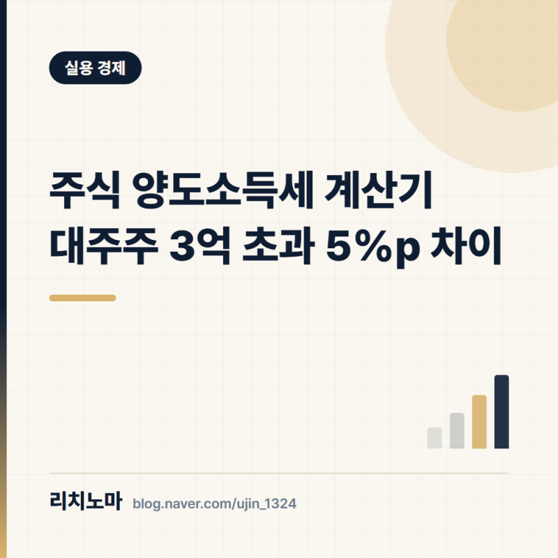주식 양도소득세 계산기 대주주 3억 초과 5%p 차이
