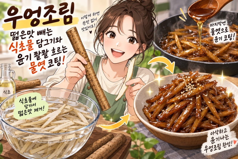 우엉조림 떫은맛 빼는 식초물 비율과 윤기 흐르는 황금레시피