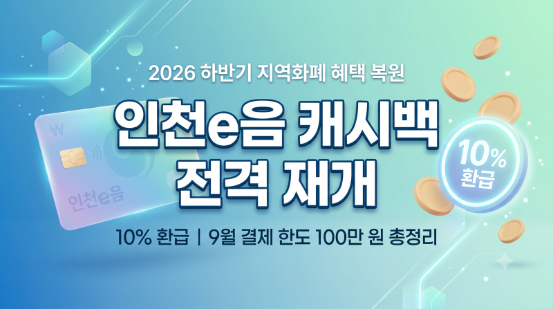 인천e음 카드 캐시백 전격 재개 인천이음 9월 결제 한도 및 10% 환급 혜택 총정리 (이음카드 추....