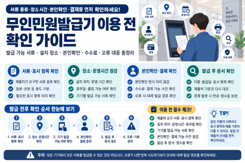 무인민원발급기 이용 전 확인할 것｜발급 가능 서류·수수료·본인확인 점검