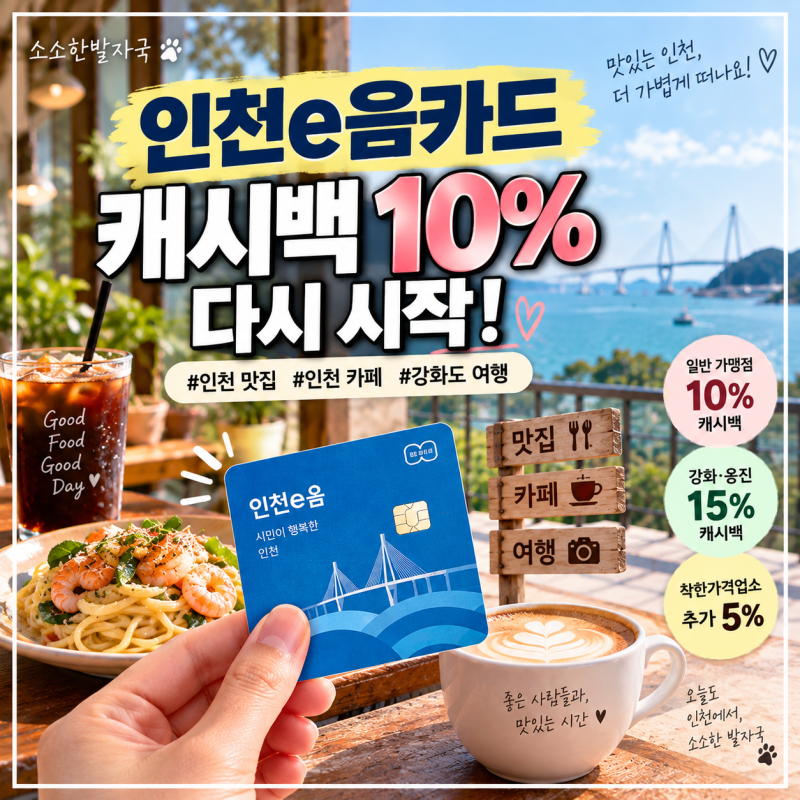 인천e음카드 캐시백 10% 다시 시작, 맛집·카페 갈 때 꼭 확인하세요
