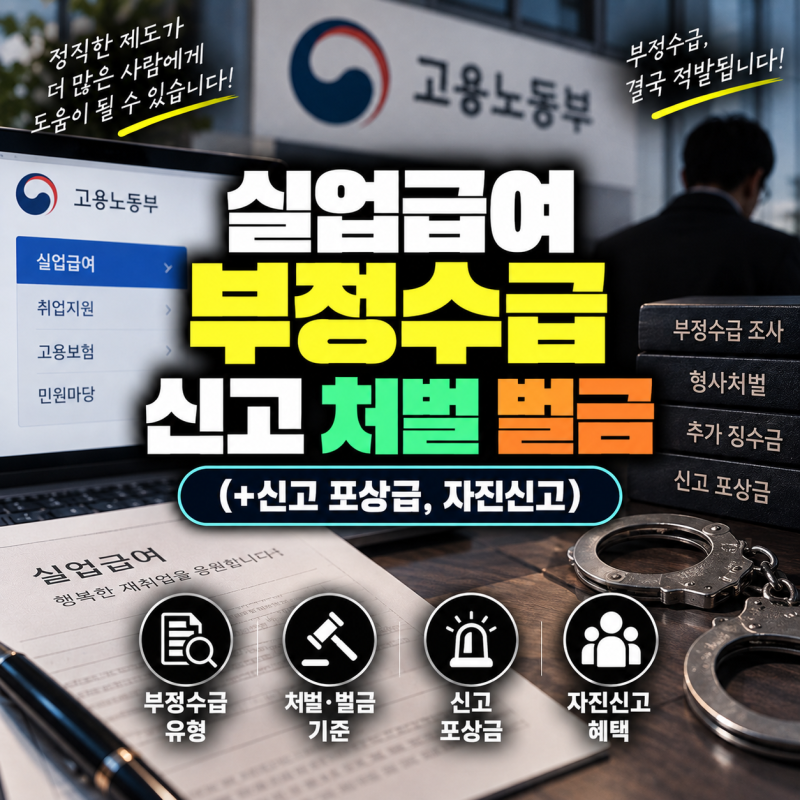 실업급여 부정수급 신고 처벌 벌금(+신고 포상금, 자진신고)