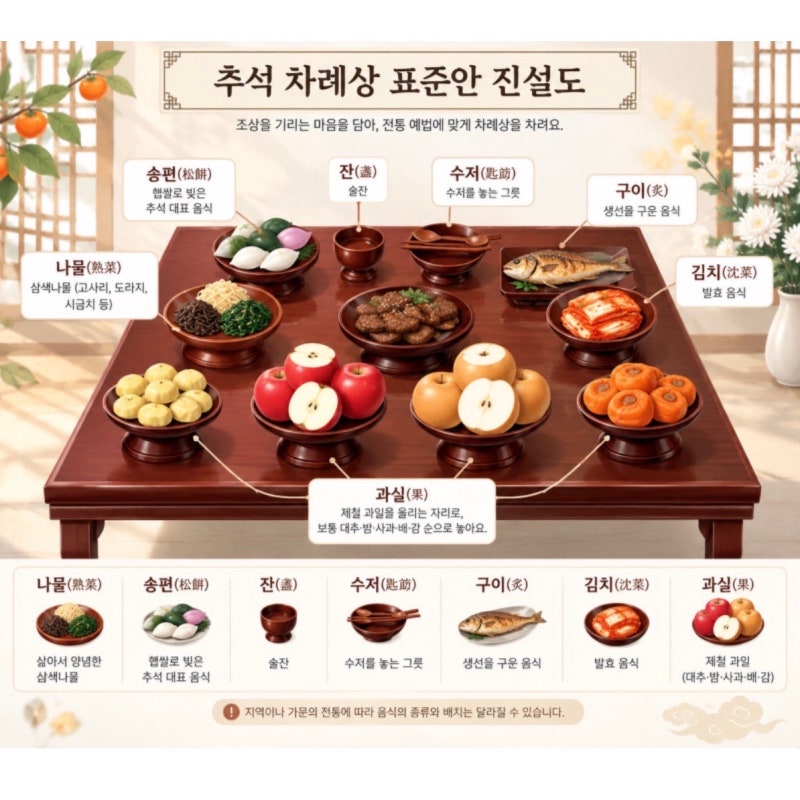 이 사진만 저장하면 끝! 간소화된 추석 차례상차림(음식순서표)