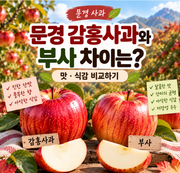 문경 감홍사과와 부사 차이는 무엇일까요?｜맛·식감 비교하기