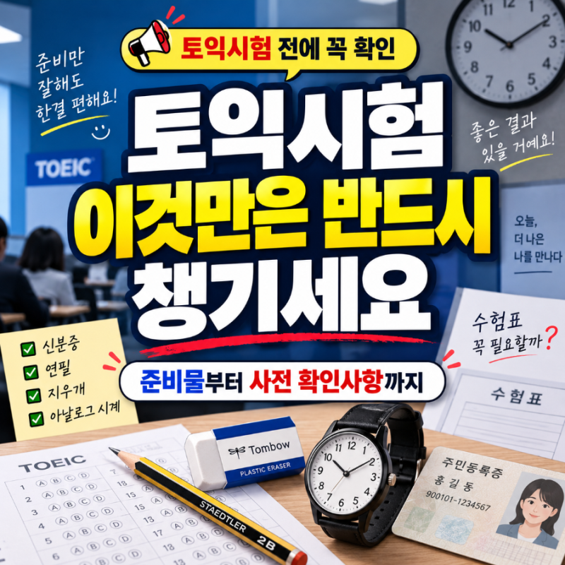 ⭐토익시험 준비물 수험표 안 챙기면? 가격·입실시간·시험시간·시계까지 총정리