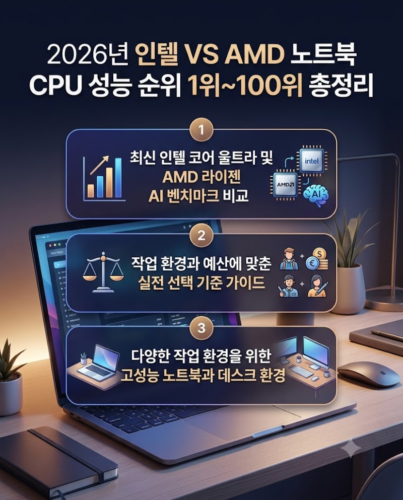 2026년 인텔 VS AMD 노트북 CPU 성능 순위 1위~100위 총정리 (구형 모델 포함 계급표)