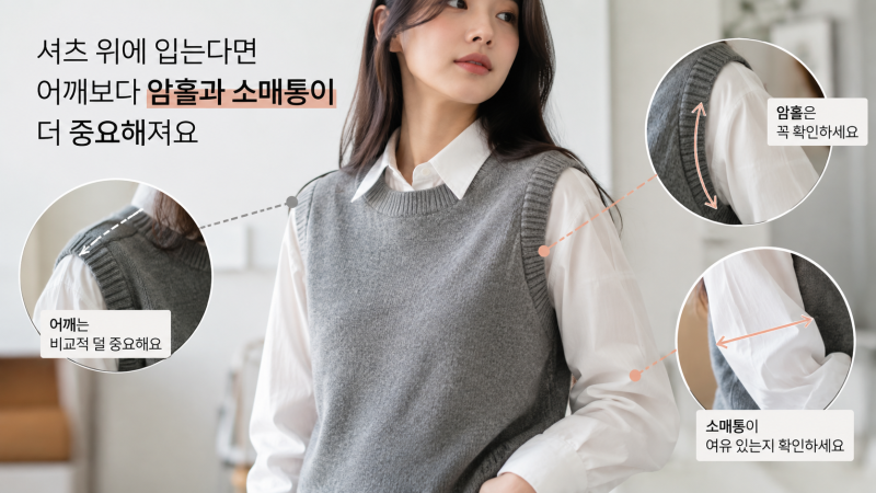 베네통 니트 단독 착용과 레이어드할 때 사이즈 선택 기준