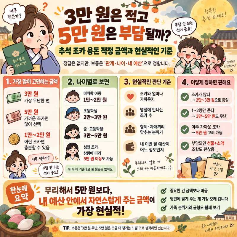 “3만 원은 적고 10만 원은 부담될까?” 추석 조카 용돈 적정 금액과 현실적인 기준