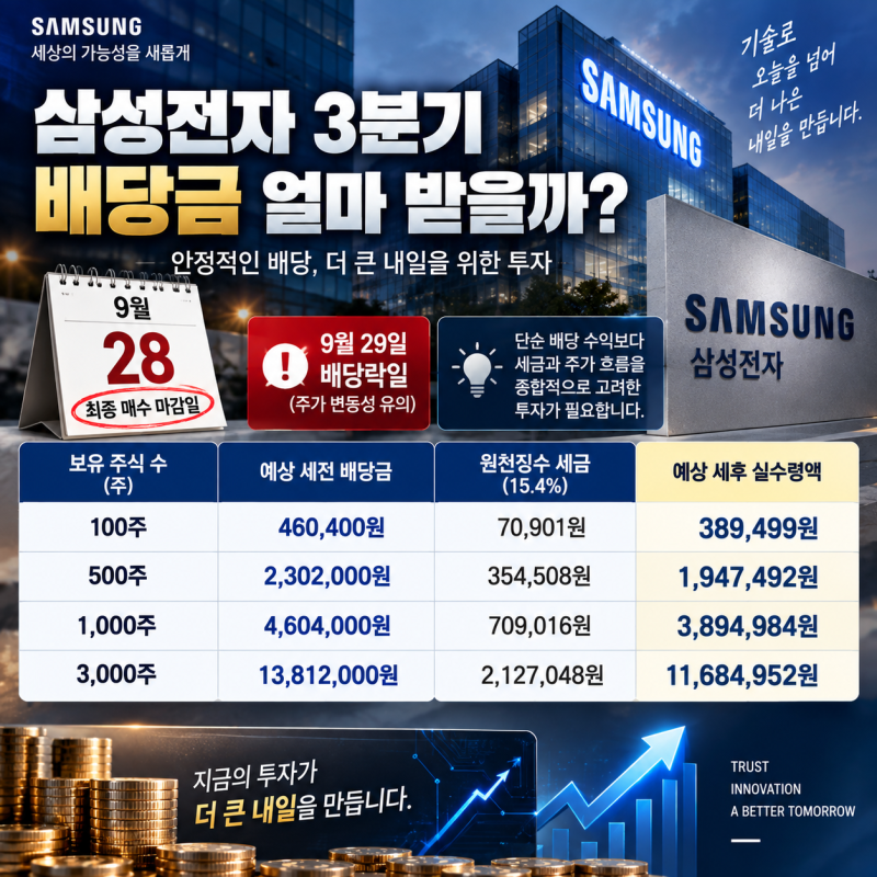 삼성전자 3분기 역대급 배당금 얼마? 매수 마감일과 실수령액 총정리