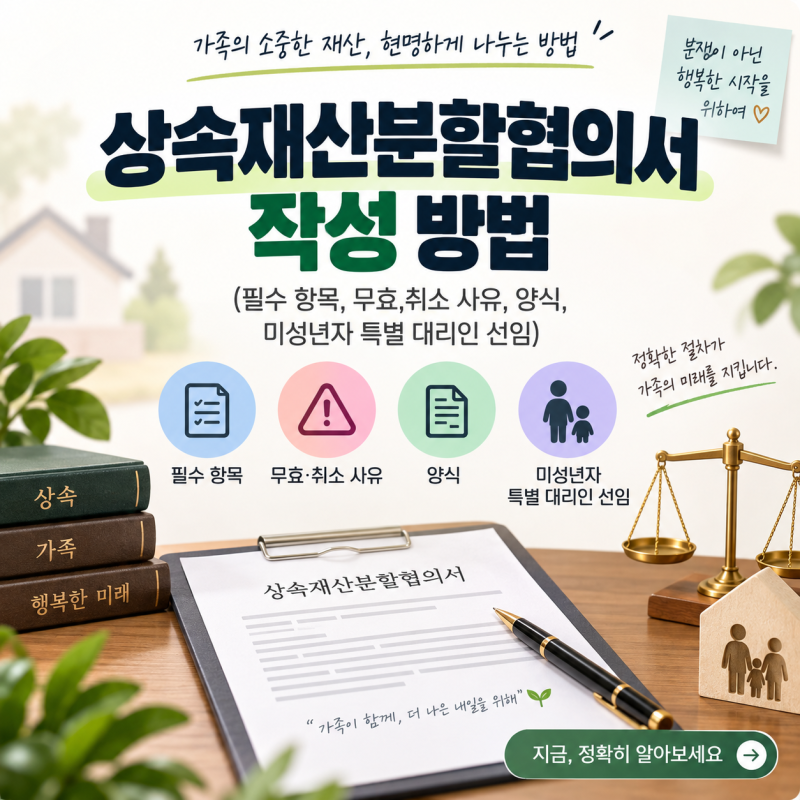 상속재산분할협의서 작성 방법 (필수 항목, 무효,취소 사유, 양식, 미성년자 특별 대리인 선....