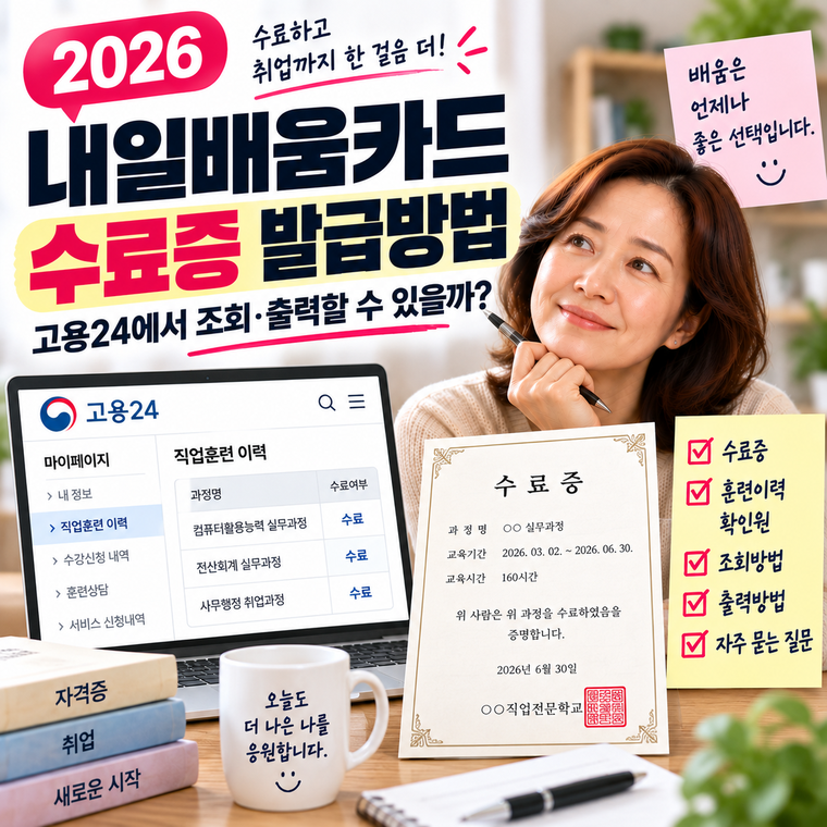 2026 내일배움카드 수료증 발급 방법, 고용24에서 조회·출력할 수 있을까?