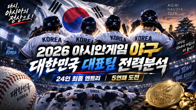 2026 아시안게임 야구대표팀 전력분석｜미필 16명, AI가 계산한 한국 우승 가능성은?