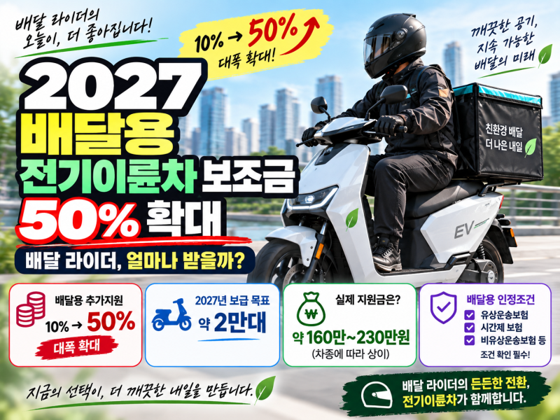 2027 배달용 전기이륜차 보조금 50% 확대｜배달 라이더는 얼마나 더 나올까?