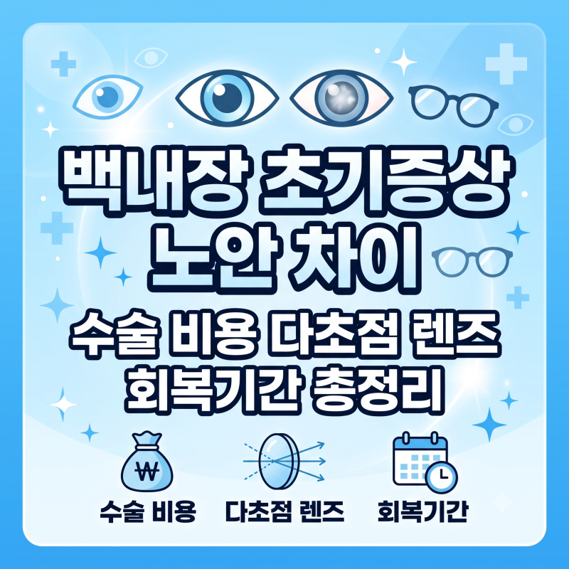 백내장 초기증상 노안 차이점 수술 비용 다초점 렌즈 회복기간 총정리