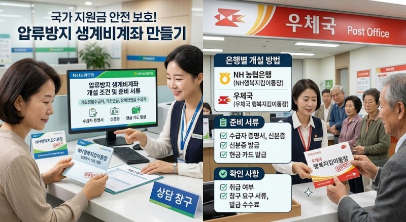 압류방지 생계비계좌 만들기: 개설 조건, 준비 서류, 은행별 영업점 확인 사항