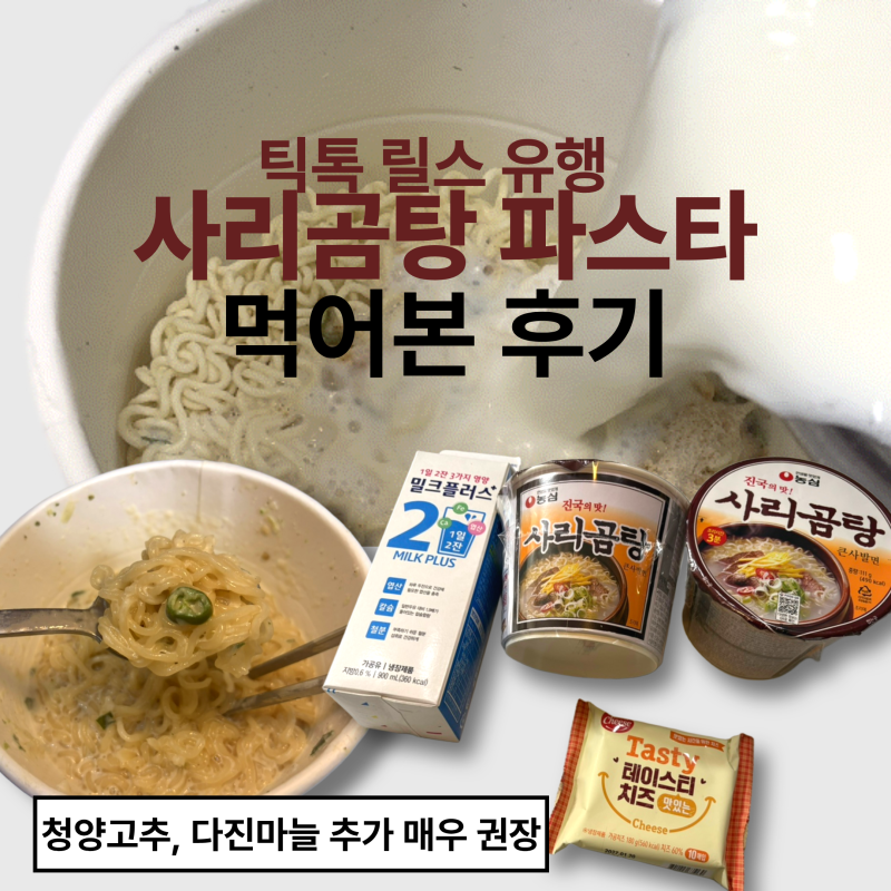틱톡 릴스 유행레시피 사리곰탕 파스타 찐 후기 레시피 맛 후기 (융감님 레시피)