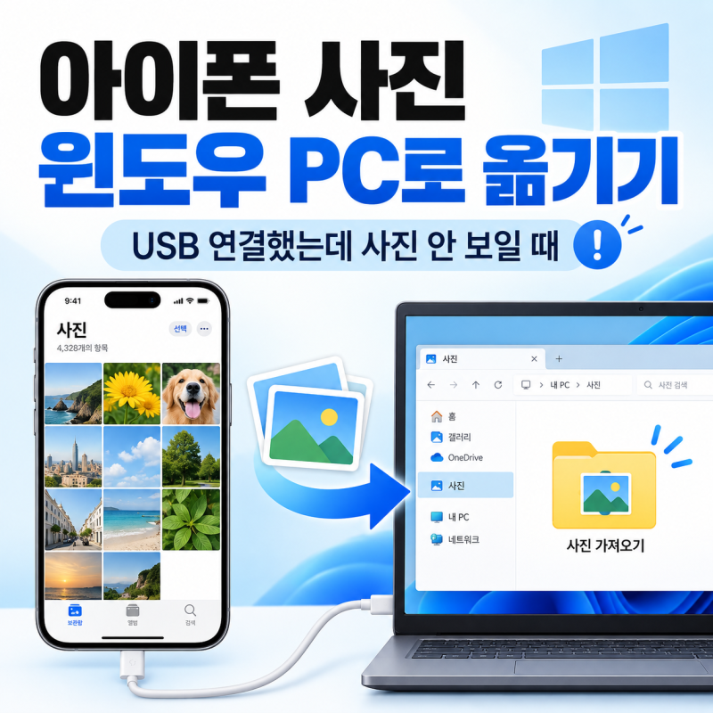 아이폰 사진 윈도우 PC로 옮기는 방법, USB 연결했는데 사진 안 보일 때 해결하기