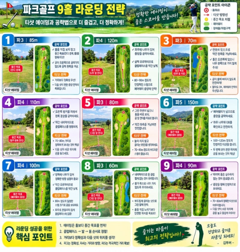 "티샷 에이밍부터 1홀~9홀 공략까지, 스코어를 줄이는 방법" #파크골프 #파크골프여행 #부부여....