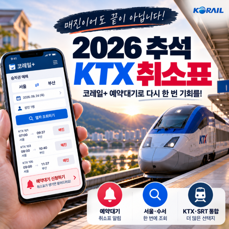 2026 추석 서울에서 출발하는 KTX 취소표 잡는 법, 코레일+ 예약대기부터 통합조회 활용법