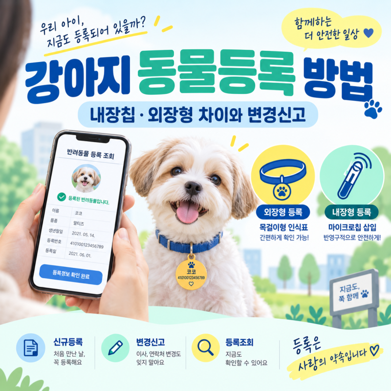 강아지 동물등록 방법 총정리｜내장칩·외장형 차이와 변경신고