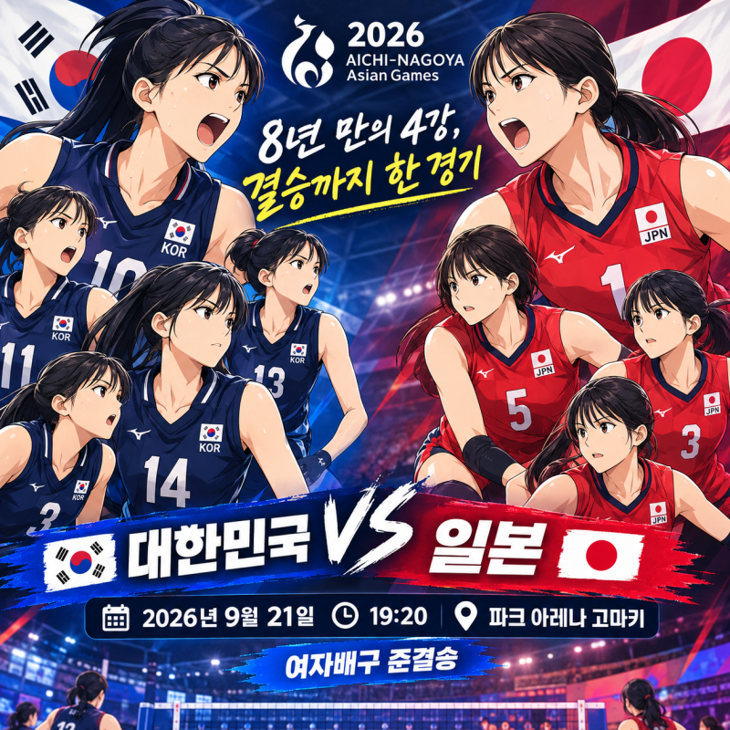 2026 아시안게임 여자배구 준결승 한국 vs 일본 프리뷰｜8년 만의 4강, 결승까지 한 경기
