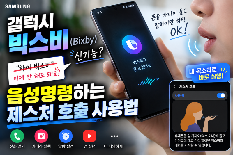 갤럭시 빅스비(Bixby) 신기능? ‘하이 빅스비’ 없이 음성명령하는 제스처 호출 사용법