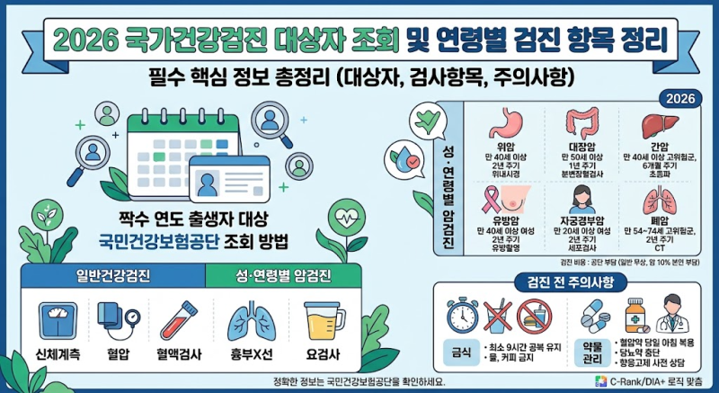 2026년 국가건강검진 대상자 조회 및 연령별 검진 항목 정리