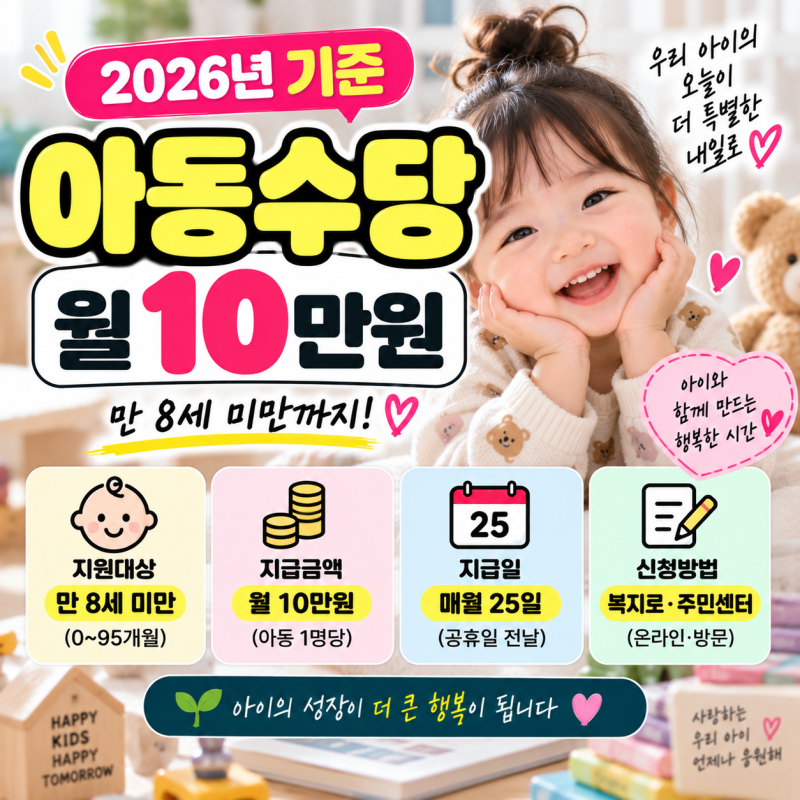 아동수당 2026년 몇 살까지 받을까? 월 10만원 지급일·신청방법 총정리