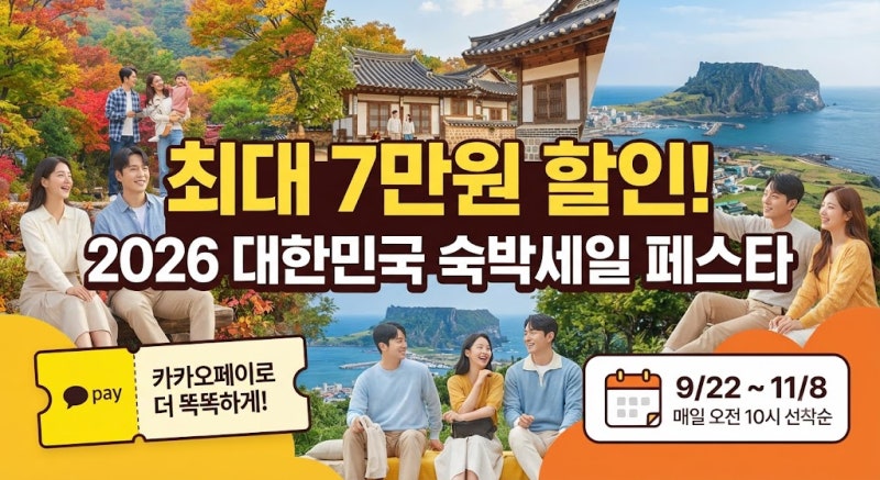 2026 대한민국 숙박세일 페스타 숙박 할인쿠폰 발급 방법 총정리 (최대 7만 원 할인)