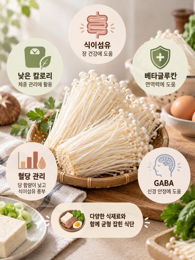 팽이버섯 효능 영양 성분 칼로리 먹는 법 냉장 냉동 보관법
