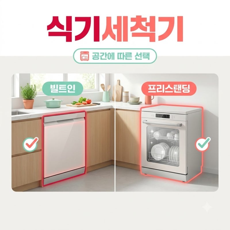 식기세척기 빌트인 프리스탠딩 차이 무엇일까 공간 비교