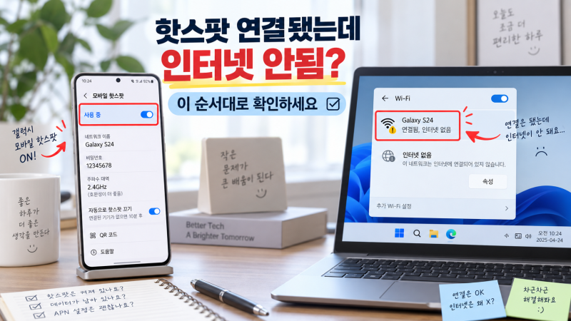 갤럭시 핫스팟 연결 안됨｜노트북 인터넷 안될 때 해결법