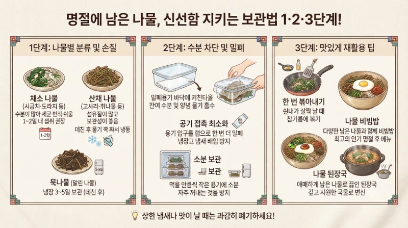 명절에 남은 나물, 며칠까지 먹어도 될까? 신선함 지키는 보관 및 활용법 총정리