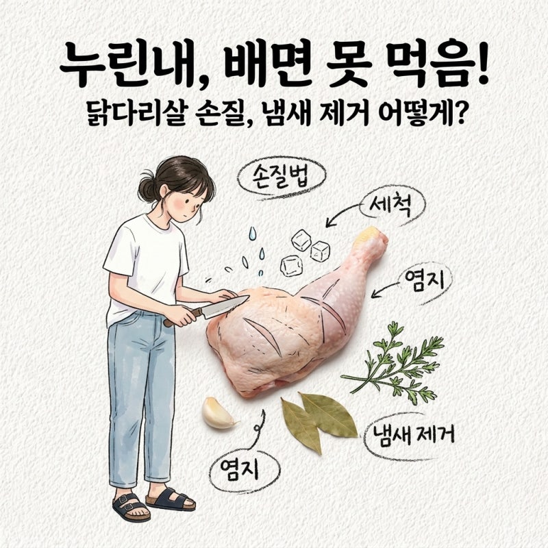 누린내 배면 못 먹음 닭다리살 손질법 세척 씻기 냄새 제거 잡내제거 염지