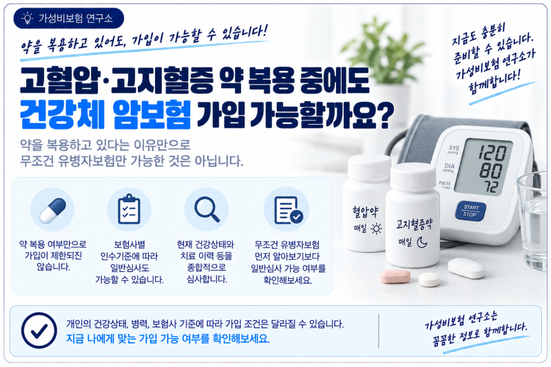 고혈압·고지혈증 약 복용 중에도 건강체 암보험 가입 가능할까요?