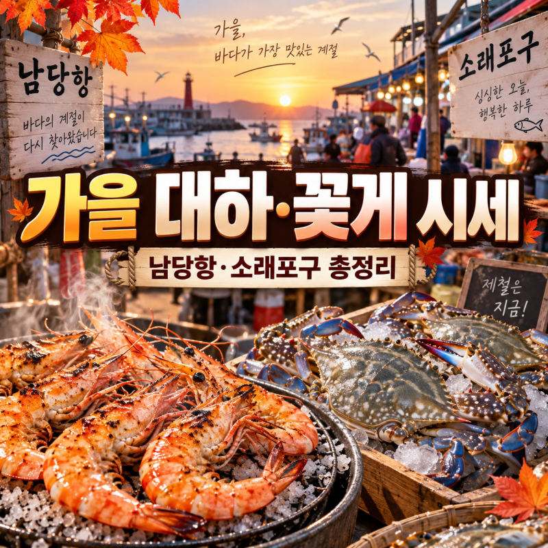 2026 가을 대하·꽃게 시세 총정리｜남당항 대하축제·소래포구 새우구이 가격 & 수산시장 꿀....