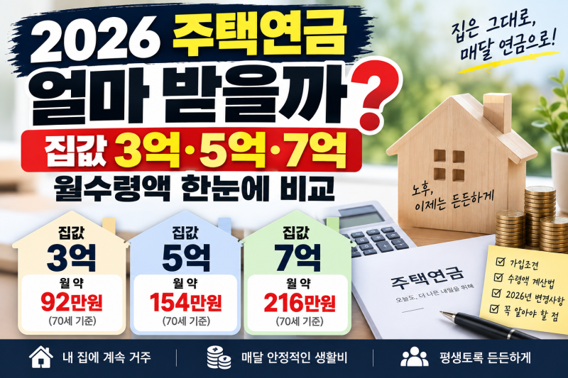 집값 3억·5억·7억이면 주택연금 매달 얼마 받을까?｜2026 예상수령액 비교