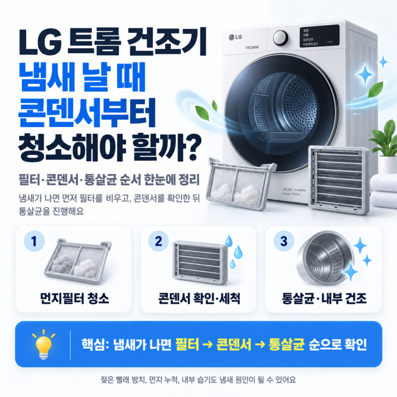 LG 트롬 건조기 냄새 날 때 콘덴서부터 청소해야 할까? 필터·통살균 순서