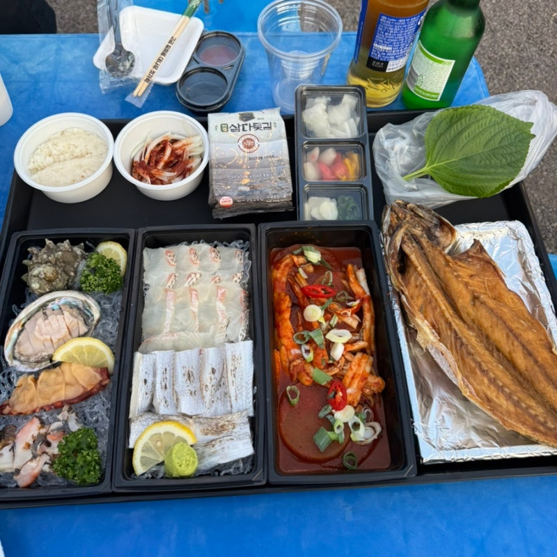 제주 함덕 횟집 '물오름 함덕점' , 함덕해수욕장 근처 야장 감성 딱새우회 고등어회 맛집(메....