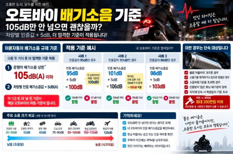 ️ 오토바이 소음, 105dB만 안 넘으면 괜찮을까? 불법 머플러·배기소음 규제 제대로 알아보기