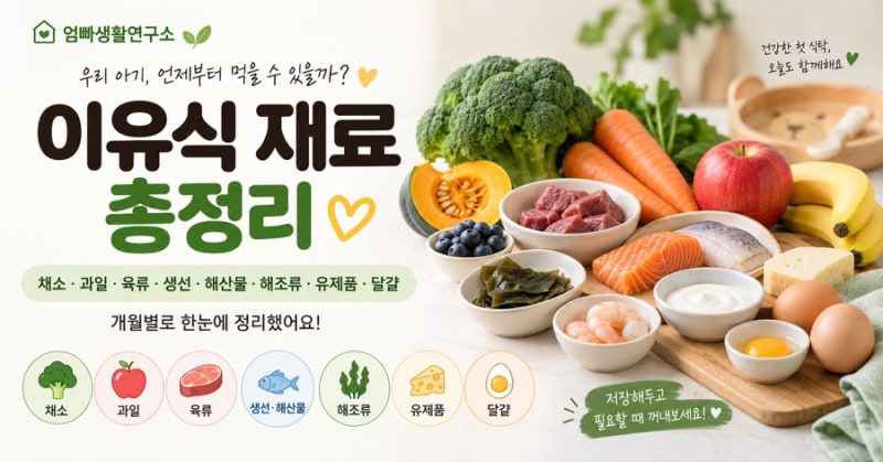 이유식 재료 총정리｜채소·과일·육류·생선·해산물·유제품·달걀 언제부터 먹을 수 있을까....