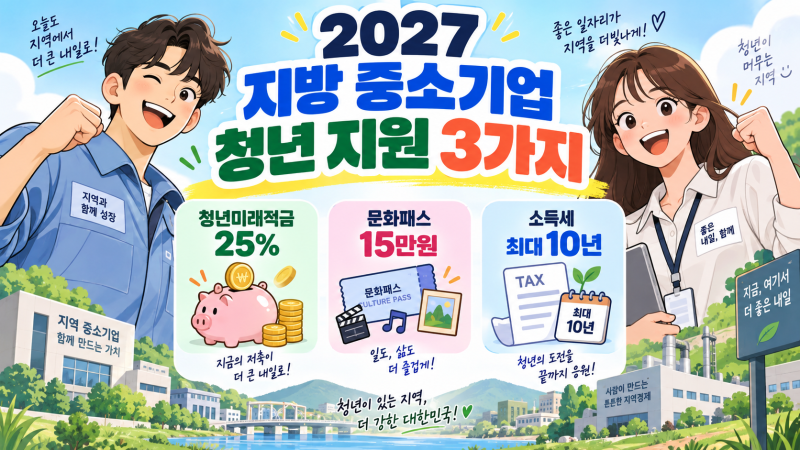 2027 지방 중소기업 청년 지원 3가지! 청년미래적금 25%·문화패스 15만원·소득세 최대 10년