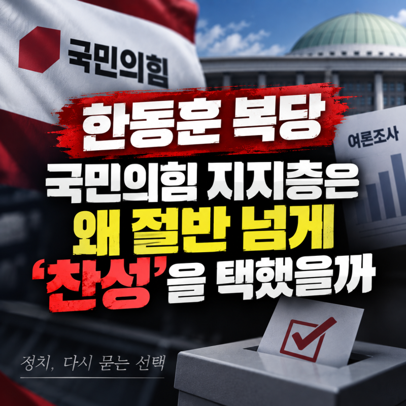 한동훈 복당 찬성 53.5%, 국민의힘 지지층이 던진 신호