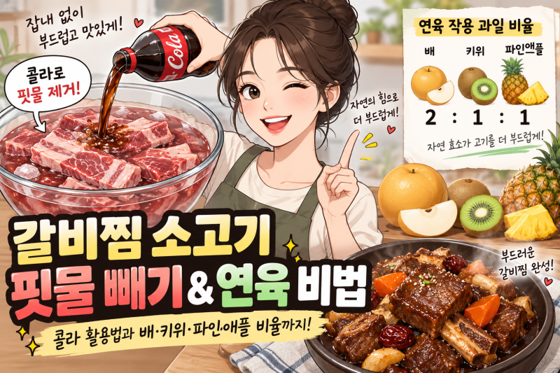 소갈비찜 핏물 빼기 콜라 연육 작용 배 키위 파인애플 비율 총정리